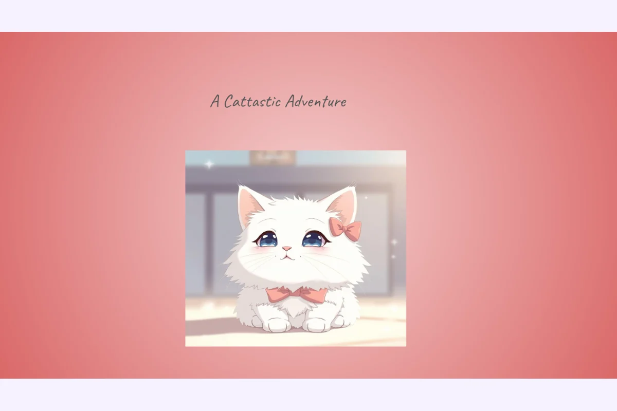 Storybook cover showing a small white cat with a pink bow, sitting on a soft pink background.