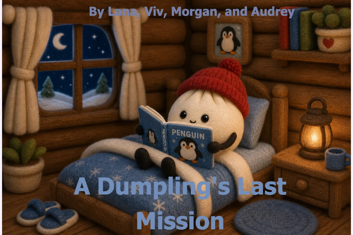 Storybook cover illustration for a story about a dumpling on a mission.
