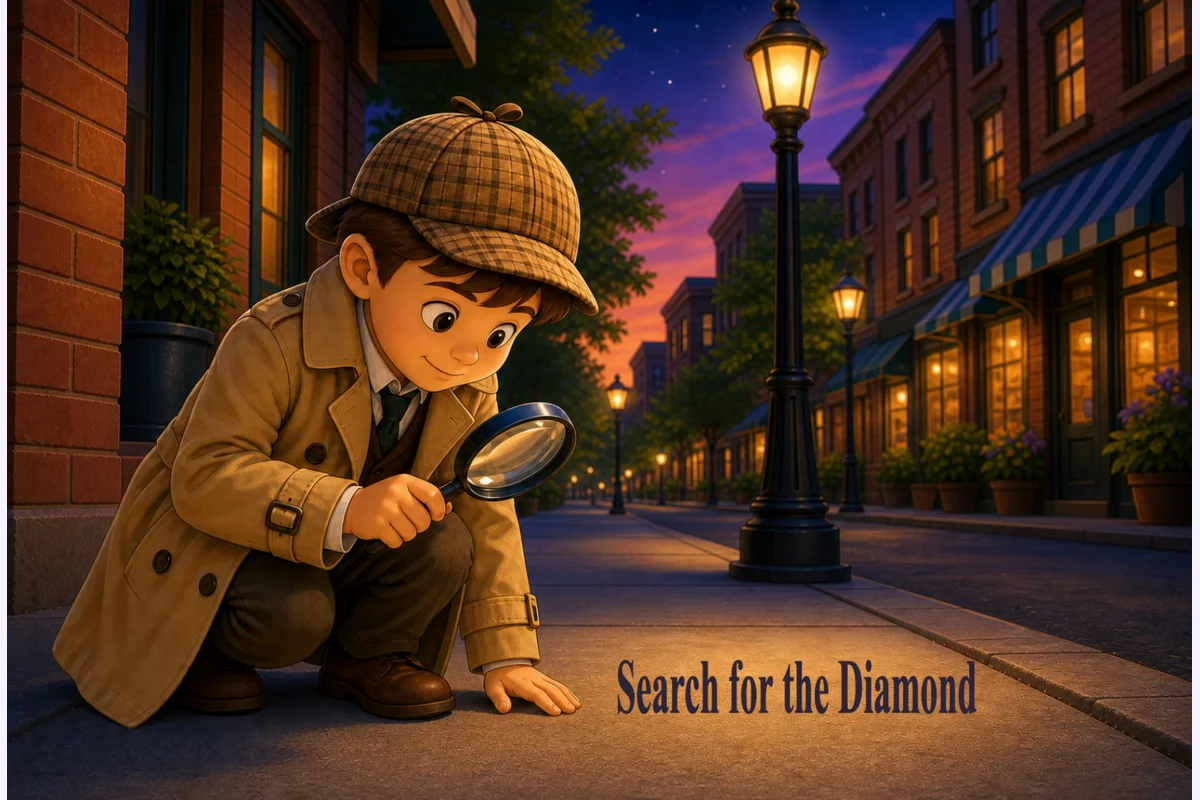 Storybook cover illustration for a story about searching for a diamond.